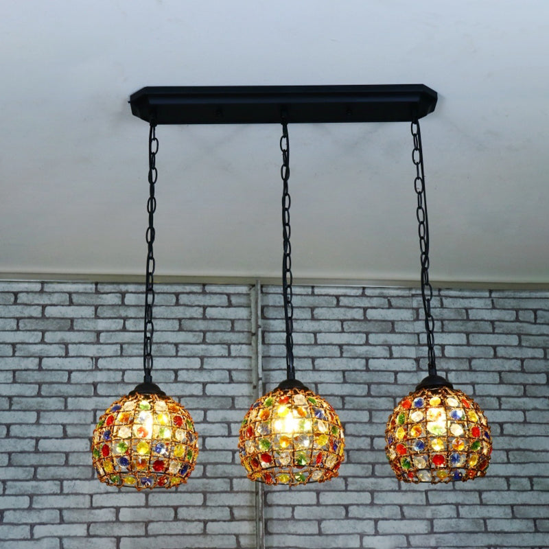 Dome Restaurant Cluster Pendant Light Bohemian Metal 3 Lights Black Hanging Lamp with Round/Linear Canopy Clearhalo 'Ceiling Lights' 'Pendant Lights' 'Pendants' Lighting' 407191