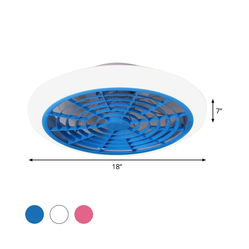 White/Pink/Blue LED Hanging Fan Light Kids Acrylic Doughnut Semi Flush Mount Lamp Fixture for Living Room, 18