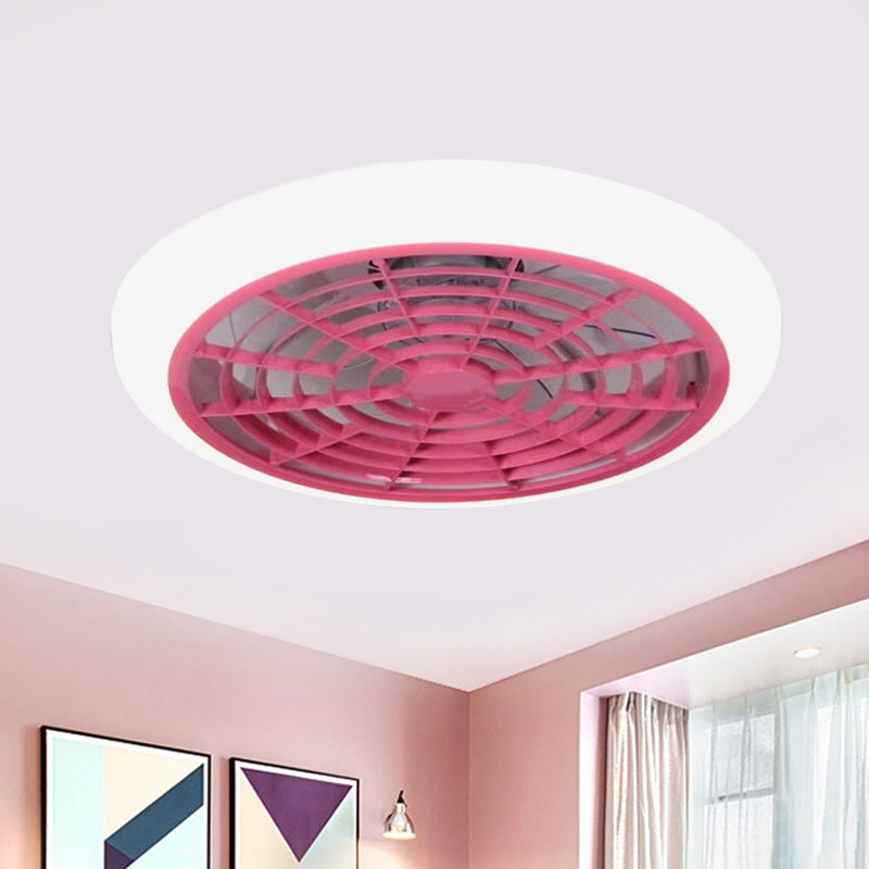 White/Pink/Blue LED Hanging Fan Light Kids Acrylic Doughnut Semi Flush Mount Lamp Fixture for Living Room, 18