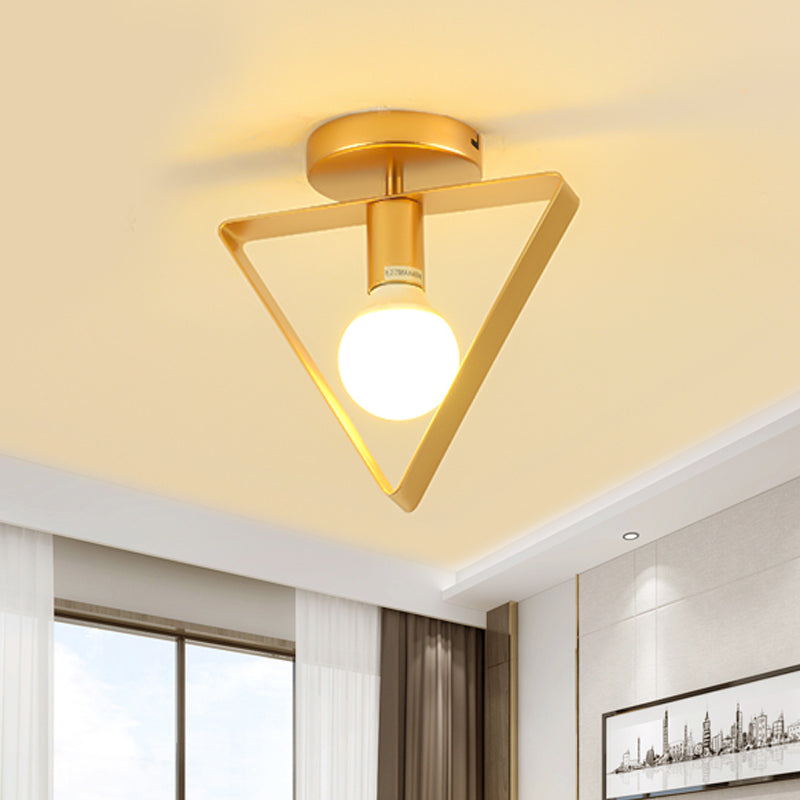 Triangle/Square/Round Shade Semi Flush Mount Lighting Metal Nordic 1 Light Semi-Flush Mount Ceiling Light in Gold for Corridor Gold Triangle Clearhalo 'Ceiling Lights' 'Close To Ceiling Lights' 'Close to ceiling' 'Flush mount' Lighting' 410159