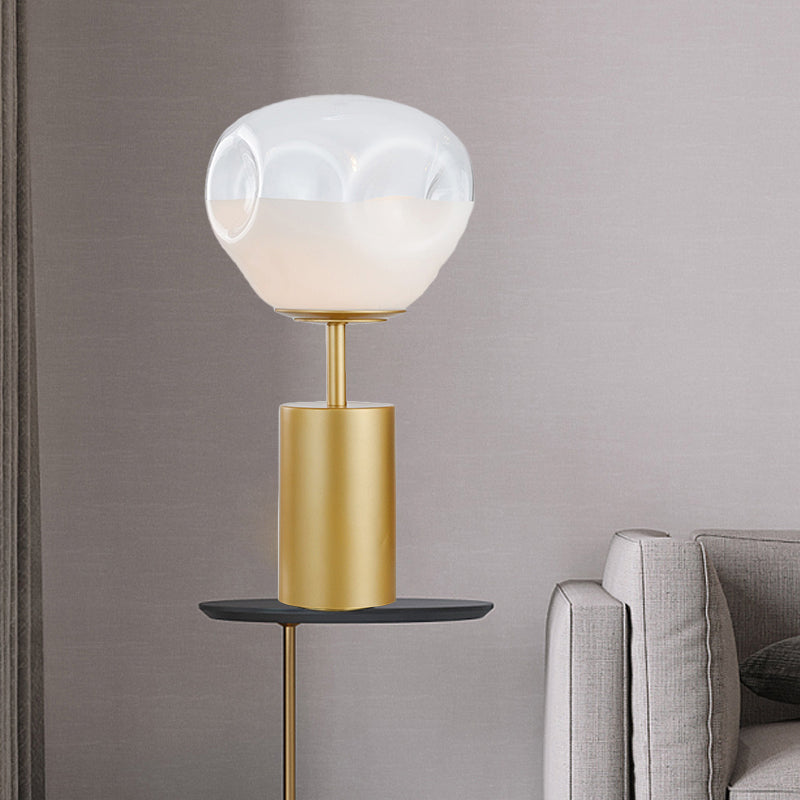 Gold Geometric Night Table Light Modernism 1 Light Metal Nightstand Lamp with Cream Dimple Glass Shade Clearhalo 'Lamps' 'Table Lamps' Lighting' 410206