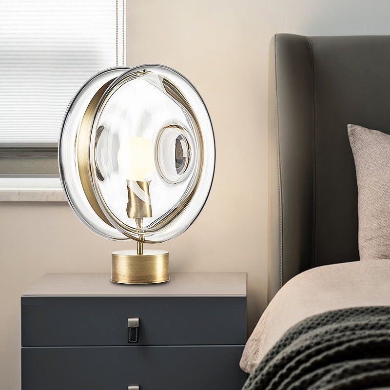 Metal Round Nightstand Lighting Minimalism 1-Bulb Gold Night Lamp with Clear Glass Shade Clearhalo 'Lamps' 'Table Lamps' Lighting' 410255