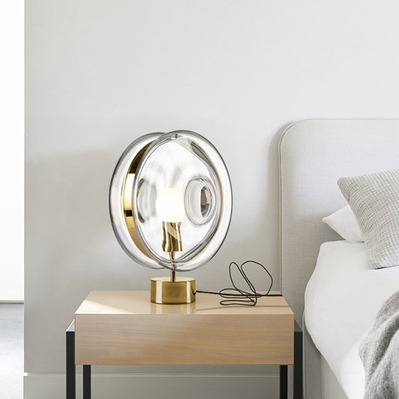 Metal Round Nightstand Lighting Minimalism 1-Bulb Gold Night Lamp with Clear Glass Shade Clearhalo 'Lamps' 'Table Lamps' Lighting' 410256