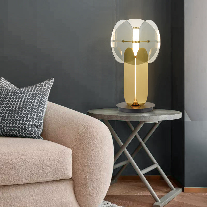 Circular Metal Nightstand Lamp Post-Modern Smoke Gray Glass 1 Light Living Room Table Light in Gold Clearhalo 'Lamps' 'Table Lamps' Lighting' 410299