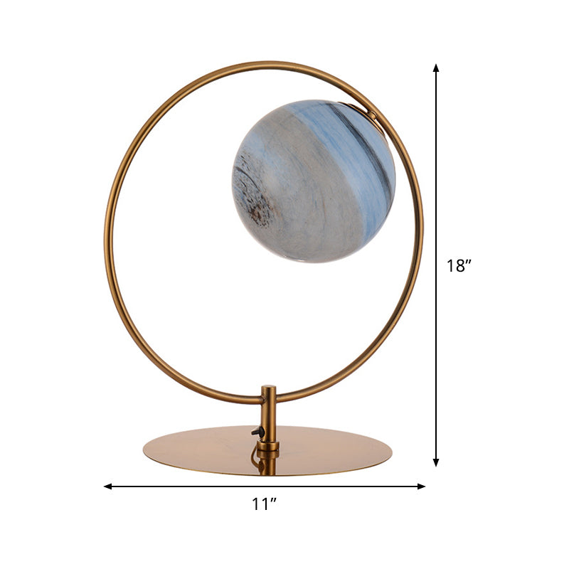 1-Light Bedroom Table Light Post-Modern Gold LED Metal Nightstand Lamp with Circular Frosted Glass Shade Clearhalo 'Lamps' 'Table Lamps' Lighting' 410366