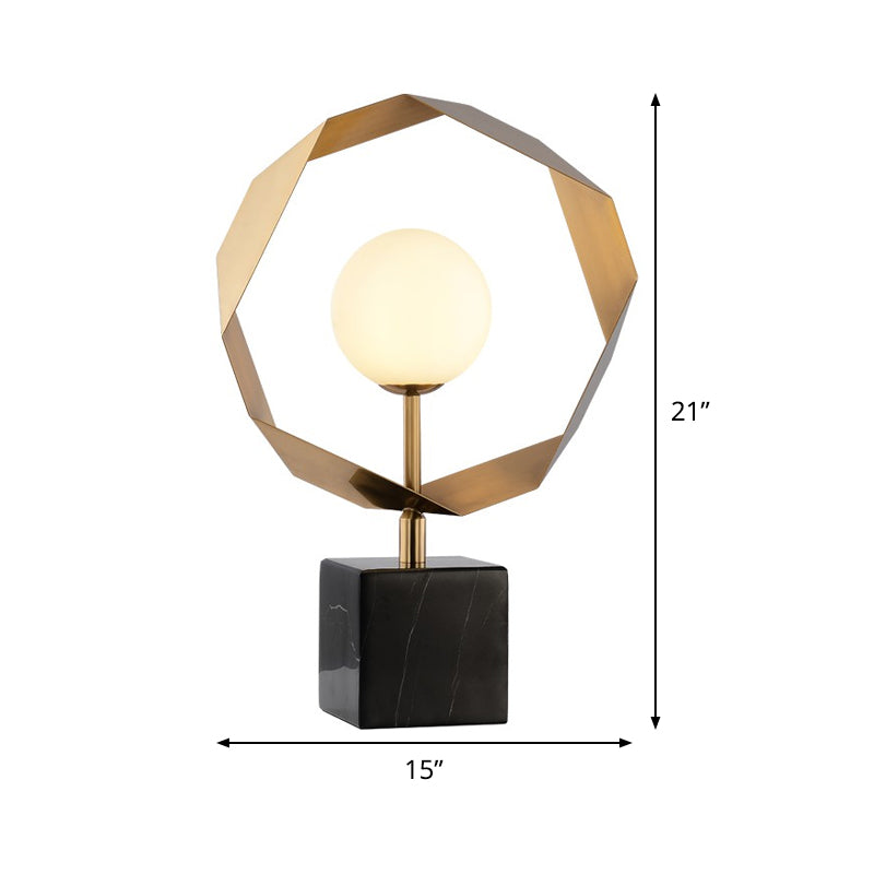 Global Marble Night Table Lamp Luxury 1-Bulb Gold Nightstand Lighting with Milky Glass Shade for Bedroom Clearhalo 'Lamps' 'Table Lamps' Lighting' 410379