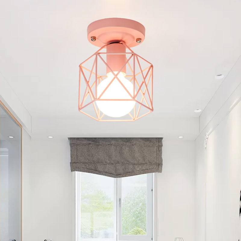 White/Pink/Green Metal Frame Ceiling Mounted Light Minimalism 1 Light Ceiling Light Flush Mount for Cloakroom Pink Clearhalo 'Ceiling Lights' 'Close To Ceiling Lights' 'Close to ceiling' 'Flush mount' Lighting' 410445