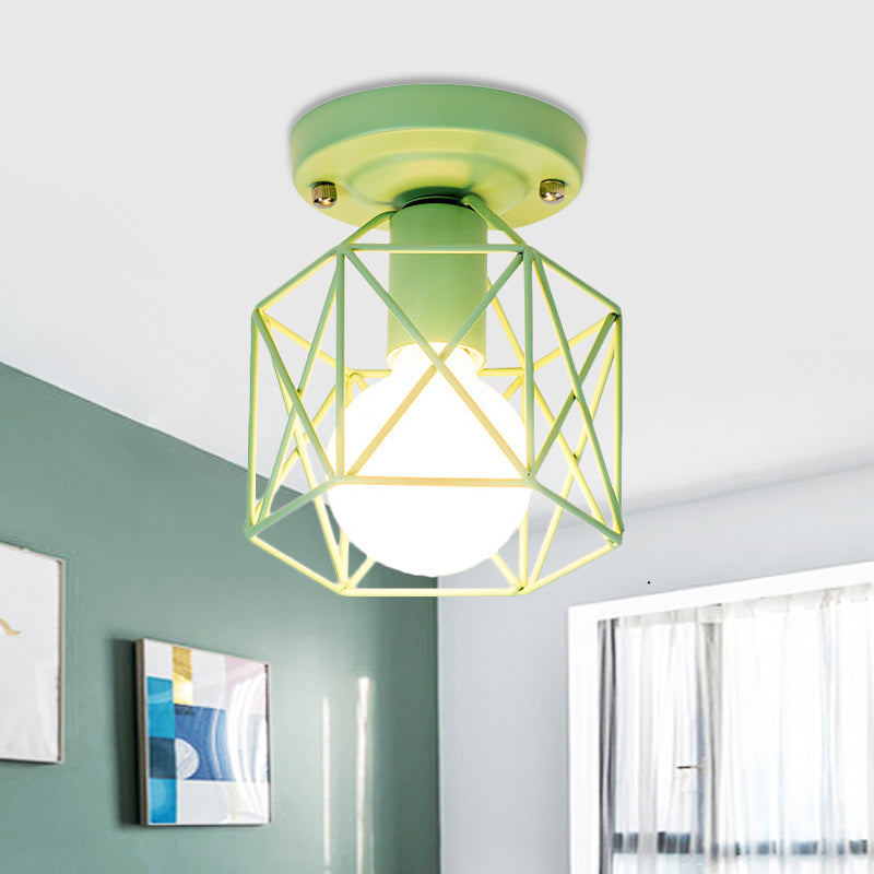 White/Pink/Green Metal Frame Ceiling Mounted Light Minimalism 1 Light Ceiling Light Flush Mount for Cloakroom Green Clearhalo 'Ceiling Lights' 'Close To Ceiling Lights' 'Close to ceiling' 'Flush mount' Lighting' 410446