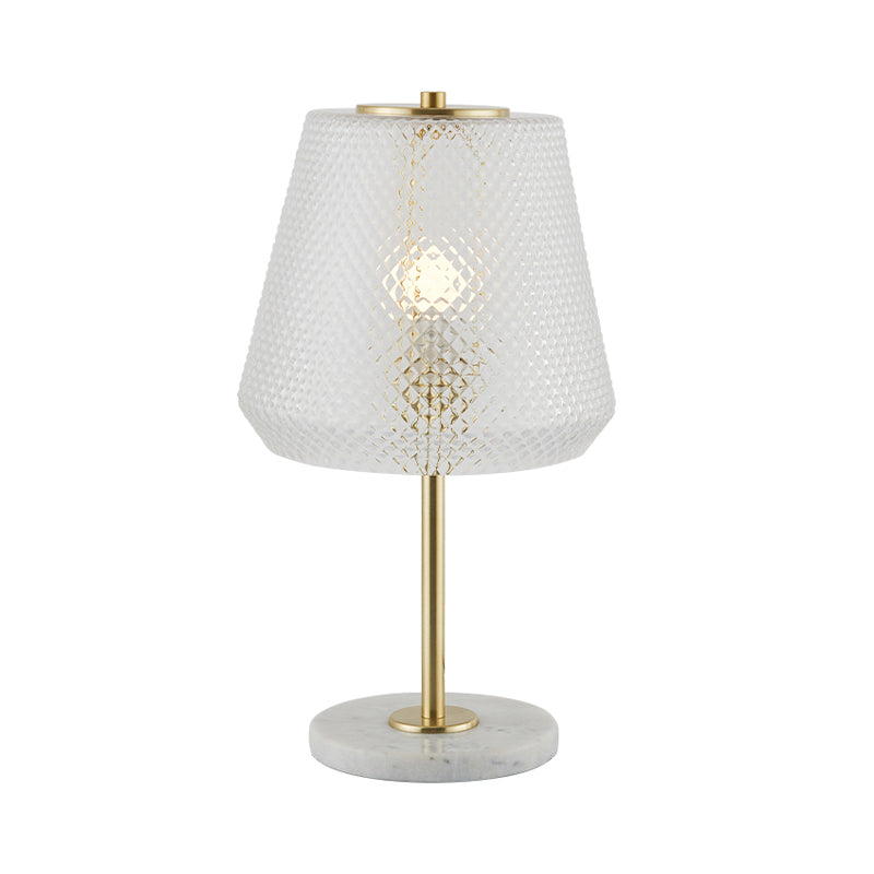 Modern 1-Bulb Table Lamp Gold Conical Nightstand Lighting with Clear Prismatic Glass Shade, 5.5