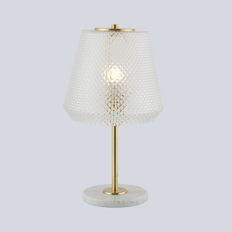 Modern 1-Bulb Table Lamp Gold Conical Nightstand Lighting with Clear Prismatic Glass Shade, 5.5