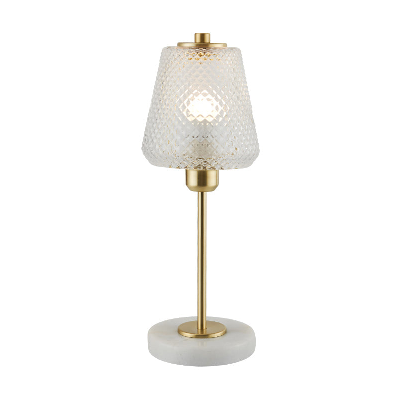 Modern 1-Bulb Table Lamp Gold Conical Nightstand Lighting with Clear Prismatic Glass Shade, 5.5