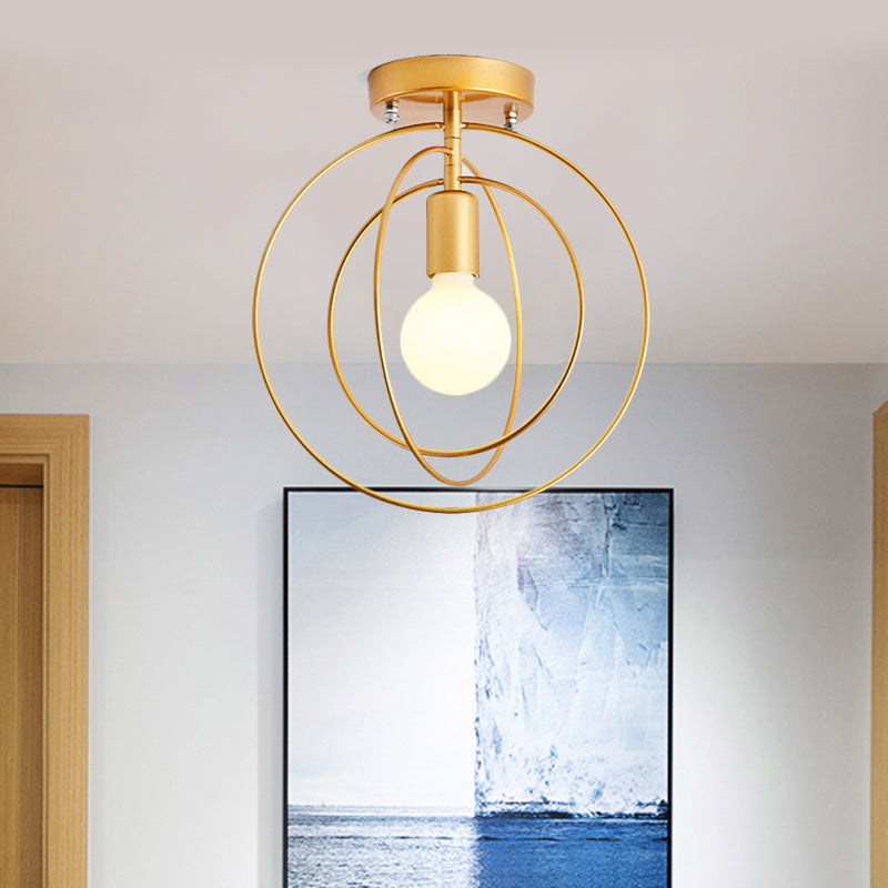 Triple Metal Ring Ceiling Mount Light Fixture Modern 1 Light Golden Flush Ceiling Light Fixture for Bedroom Clearhalo 'Ceiling Lights' 'Close To Ceiling Lights' 'Close to ceiling' 'Flush mount' Lighting' 410607