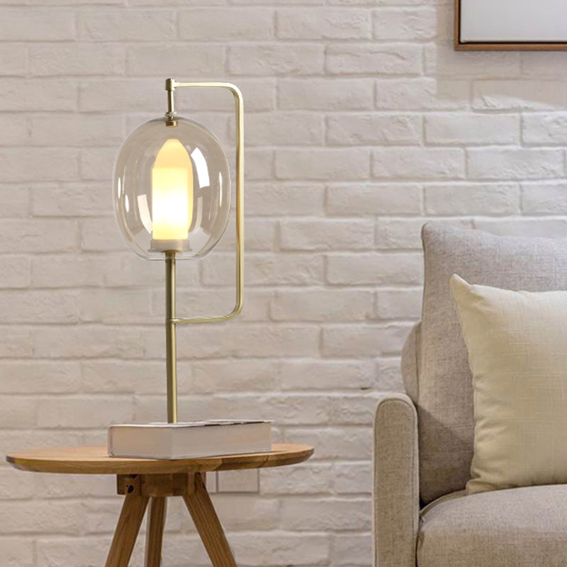 1-Light Living Room Night Lamp Simplicity Gold Table Light with Oval Smoke Gray Glass Shade Gold Clearhalo 'Lamps' 'Table Lamps' Lighting' 410781