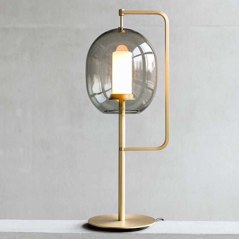 1-Light Living Room Night Lamp Simplicity Gold Table Light with Oval Smoke Gray Glass Shade Clearhalo 'Lamps' 'Table Lamps' Lighting' 410782