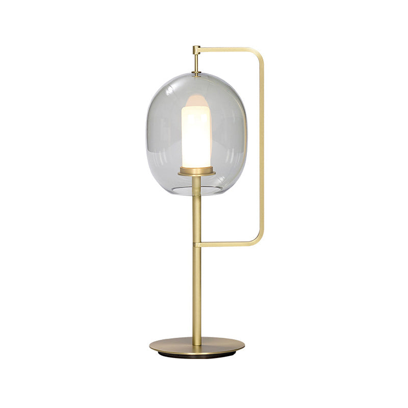 1-Light Living Room Night Lamp Simplicity Gold Table Light with Oval Smoke Gray Glass Shade Clearhalo 'Lamps' 'Table Lamps' Lighting' 410783