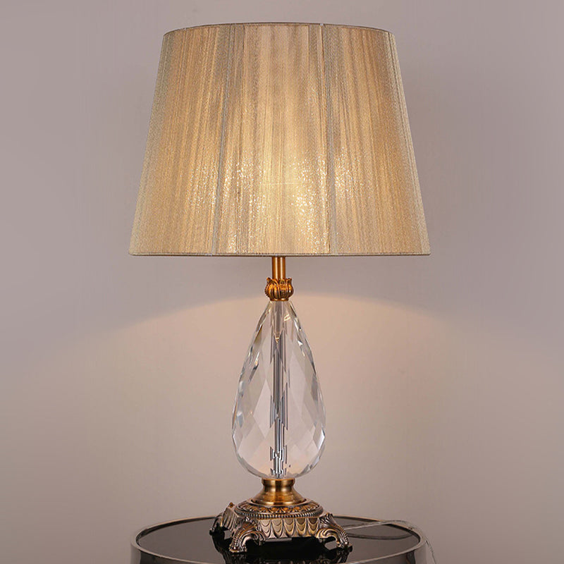 Contemporary 1 Bulb Table Light Beige Wide Flare Small Desk Lamp with Fabric Shade Clearhalo 'Lamps' 'Table Lamps' Lighting' 410848