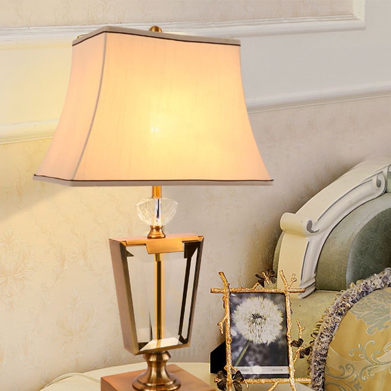 1 Head Bedside Desk Light Modernism Beige Nightstand Lamp with Bell Fabric Shade Beige Clearhalo 'Lamps' 'Table Lamps' Lighting' 410905