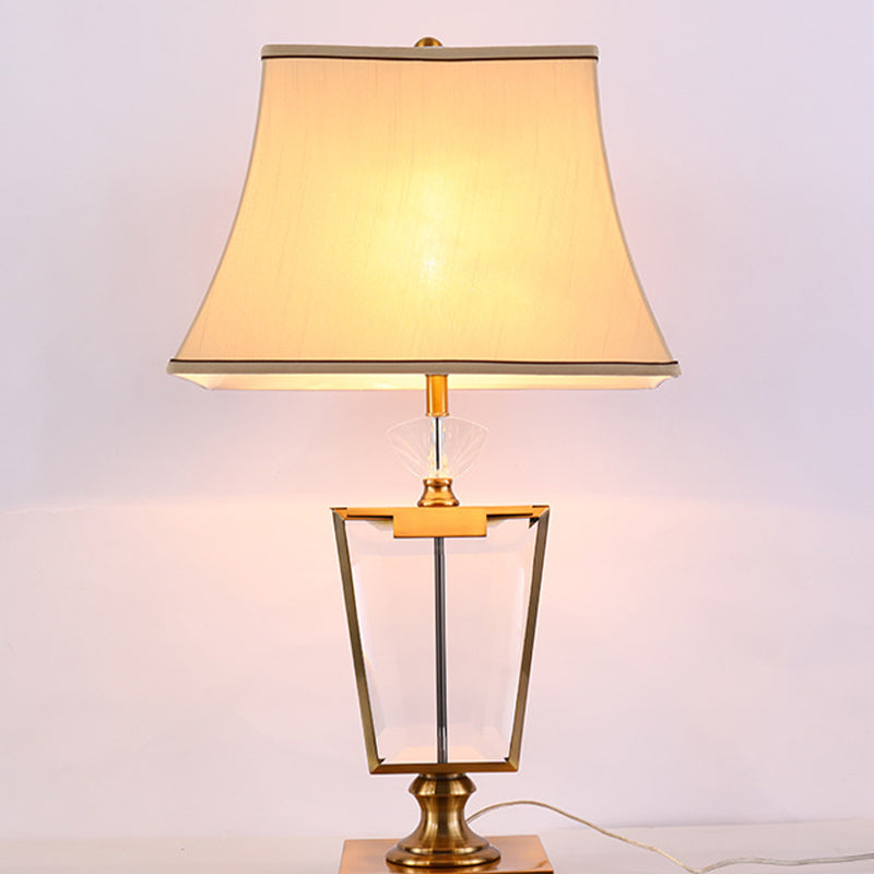 1 Head Bedside Desk Light Modernism Beige Nightstand Lamp with Bell Fabric Shade Clearhalo 'Lamps' 'Table Lamps' Lighting' 410906