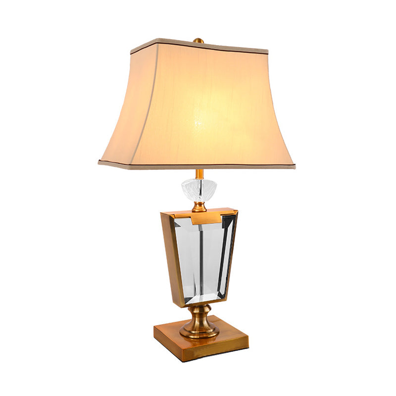 1 Head Bedside Desk Light Modernism Beige Nightstand Lamp with Bell Fabric Shade Clearhalo 'Lamps' 'Table Lamps' Lighting' 410908