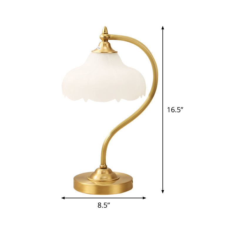 1-Head Living Room Table Lamp Post-Modern Brass Metal Night Lighting with Flower Opal Glass Shade Clearhalo 'Lamps' 'Table Lamps' Lighting' 411088