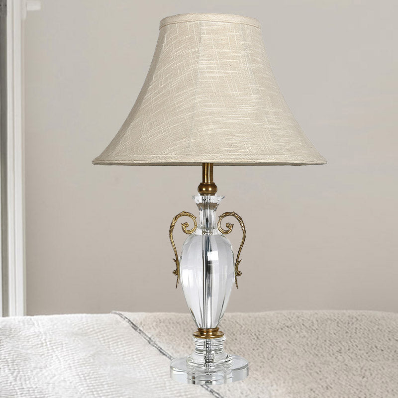 Contemporary 1 Bulb Desk Light Grey Paneled Bell Night Table Lamp with Fabric Shade Clearhalo 'Lamps' 'Table Lamps' Lighting' 411197