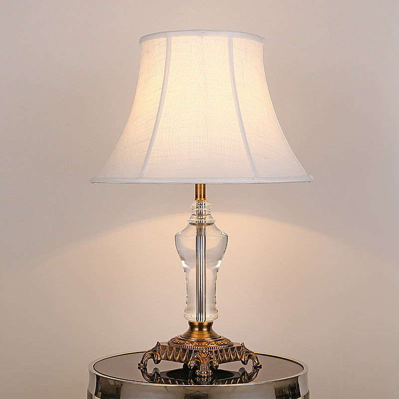 Flare Table Lamp Modern Fabric 1 Bulb White Desk Light with Carved Bronze Metal Base White Clearhalo 'Lamps' 'Table Lamps' Lighting' 411231