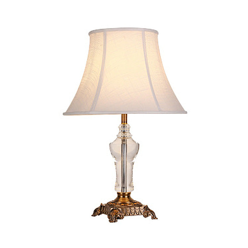 Flare Table Lamp Modern Fabric 1 Bulb White Desk Light with Carved Bronze Metal Base Clearhalo 'Lamps' 'Table Lamps' Lighting' 411234