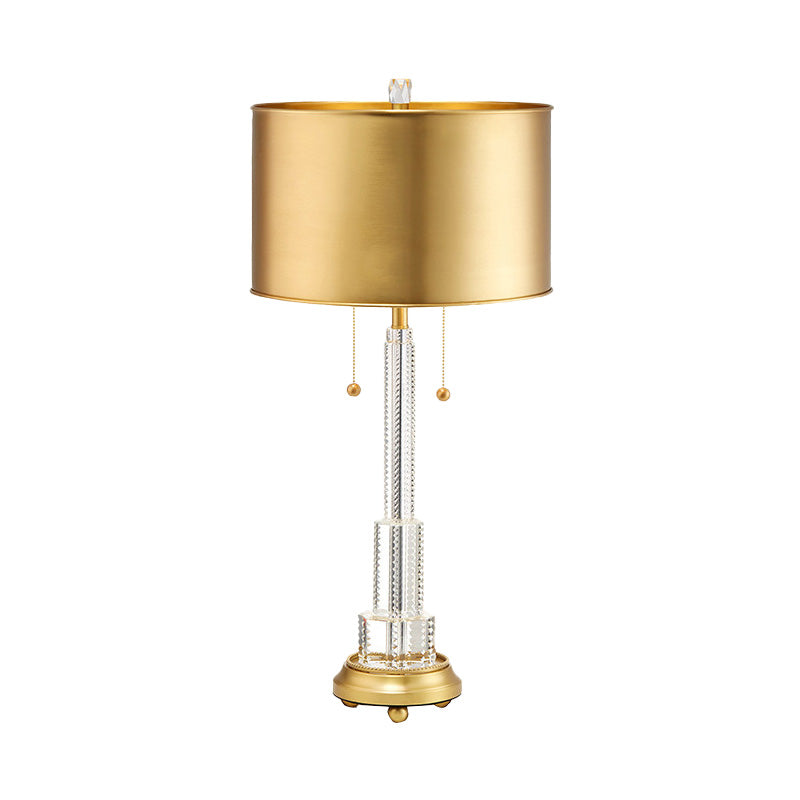 Cylinder Metal Task Lighting Modernist 2 Bulbs Gold Reading Lamp with On/Off Pull Chain Clearhalo 'Lamps' 'Table Lamps' Lighting' 411310