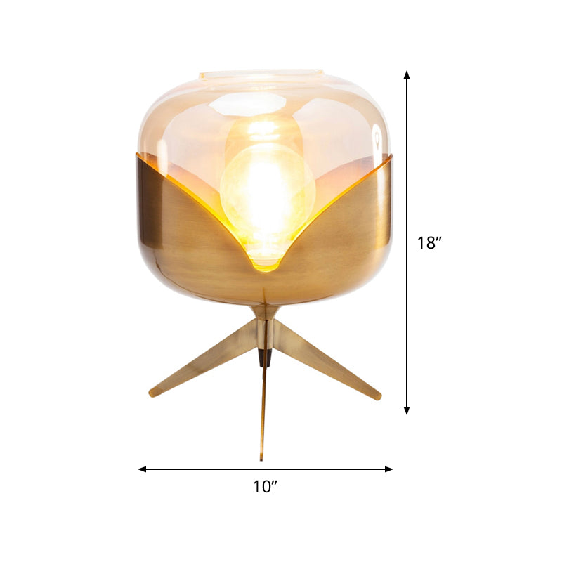 Gold Oval Nightstand Lamp Luxurious 1-Bulb Metal Night Lighting with Amber Glass Shade Clearhalo 'Lamps' 'Table Lamps' Lighting' 411423