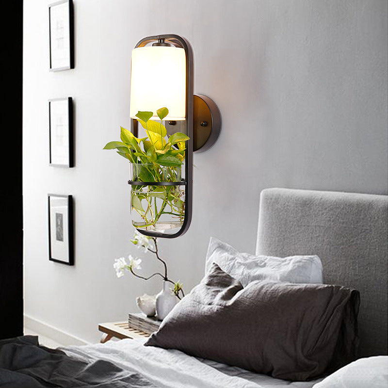 Black 1 Light Wall Lighting Industrial Metal Oval LED Wall Sconce with Plant Cup for Living Room Black Clearhalo 'Art deco wall lights' 'Cast Iron' 'Glass' 'Industrial wall lights' 'Industrial' 'Middle century wall lights' 'Modern' 'Rustic wall lights' 'Tiffany' 'Traditional wall lights' 'Wall Lamps & Sconces' 'Wall Lights' Lighting' 4114720873_1747864287