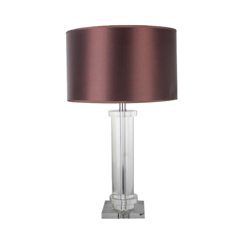 Contemporary 1 Bulb Task Lighting Brown Cylindrical Small Desk Lamp with Fabric Shade Clearhalo 'Lamps' 'Table Lamps' Lighting' 412174