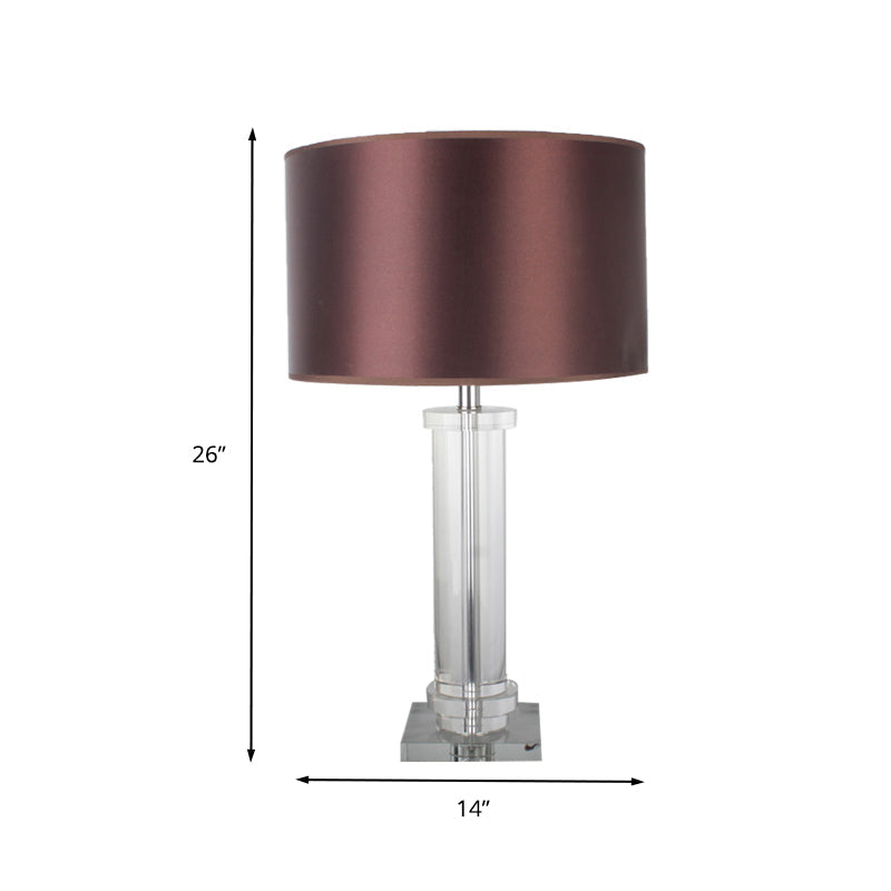 Contemporary 1 Bulb Task Lighting Brown Cylindrical Small Desk Lamp with Fabric Shade Clearhalo 'Lamps' 'Table Lamps' Lighting' 412176