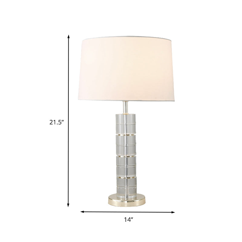 Modernist Cylinder Study Lamp Hand-Cut Crystal 1 Head Reading Book Light in White Clearhalo 'Lamps' 'Table Lamps' Lighting' 412234