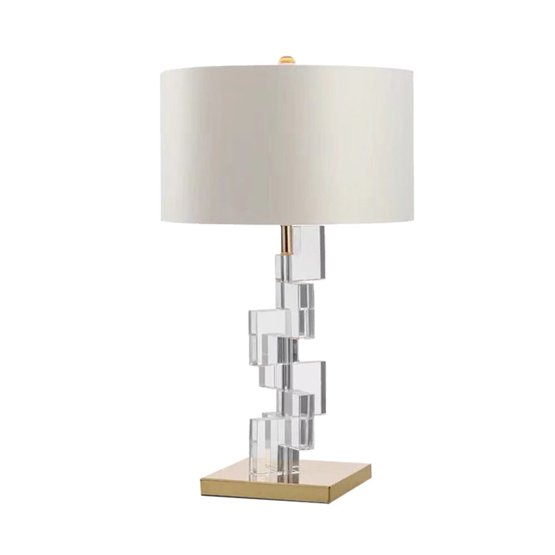 Straight Sided Shade Desk Light Contemporary Fabric 1 Head Night Table Lamp in White Clearhalo 'Lamps' 'Table Lamps' Lighting' 412276