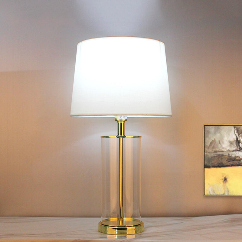 Modernism 1 Head Desk Light White Tapered Drum Night Table Lamp with Fabric Shade White Clearhalo 'Lamps' 'Table Lamps' Lighting' 412426