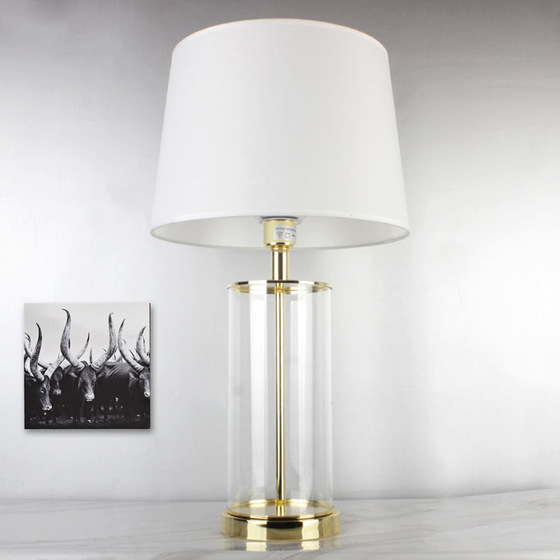 Modernism 1 Head Desk Light White Tapered Drum Night Table Lamp with Fabric Shade Clearhalo 'Lamps' 'Table Lamps' Lighting' 412427