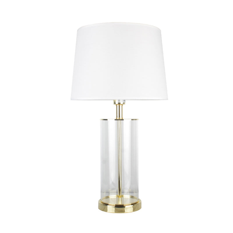 Modernism 1 Head Desk Light White Tapered Drum Night Table Lamp with Fabric Shade Clearhalo 'Lamps' 'Table Lamps' Lighting' 412428