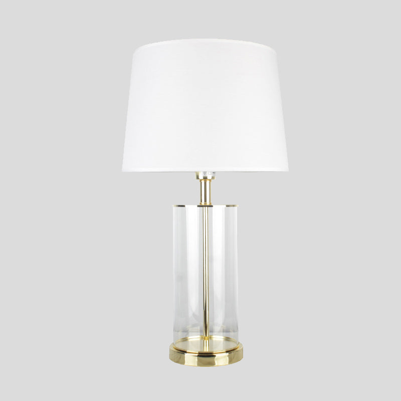 Modernism 1 Head Desk Light White Tapered Drum Night Table Lamp with Fabric Shade Clearhalo 'Lamps' 'Table Lamps' Lighting' 412429