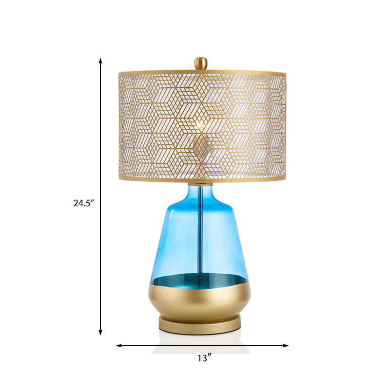 Drum Shade Table Light Contemporary Metallic 1 Bulb Gold Small Desk Lamp for Bedroom Clearhalo 'Lamps' 'Table Lamps' Lighting' 413123