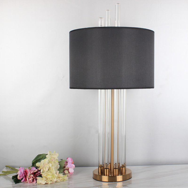 Cylinder Crystal Desk Light Simplicity Fabric 1 Head Black Table Lamp for Dining Room Clearhalo 'Lamps' 'Table Lamps' Lighting' 415127