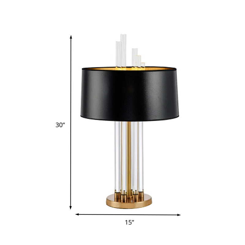 Cylinder Crystal Desk Light Simplicity Fabric 1 Head Black Table Lamp for Dining Room Clearhalo 'Lamps' 'Table Lamps' Lighting' 415130