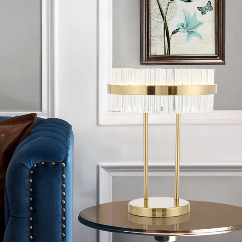 Modernism Drum Table Light Hand-Cut Crystal LED Small Desk Lamp in Gold for Bedroom Gold Clearhalo 'Lamps' 'Table Lamps' Lighting' 415344