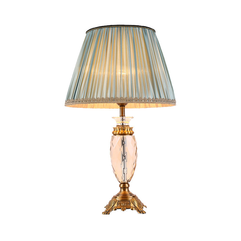 Flare Table Lamp Nordic Fabric 1 Head Blue Desk Light with Brass Sculpted Metal Base Clearhalo 'Lamps' 'Table Lamps' Lighting' 415375