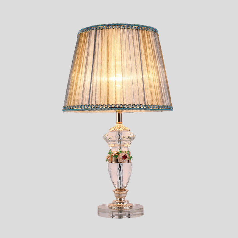 Modernism Urn-Shaped Task Lighting Hand-Cut Crystal 1 Bulb Reading Light in Blue/Beige Clearhalo 'Lamps' 'Table Lamps' Lighting' 415401