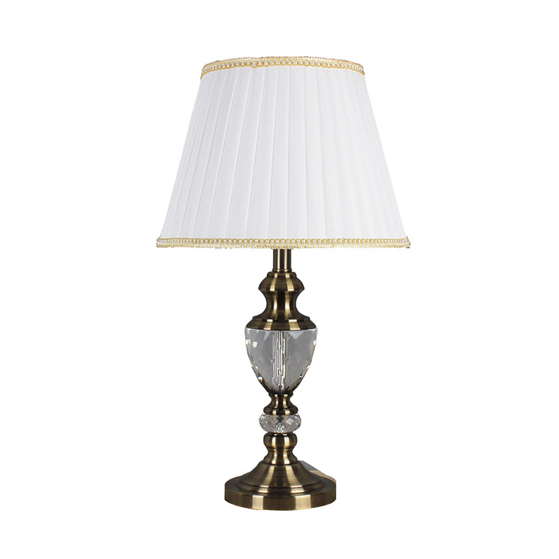 Flared Crystal Table Light Modern Fabric 1 Bulb Small Desk Lamp in White for Living Room Clearhalo 'Lamps' 'Table Lamps' Lighting' 415453