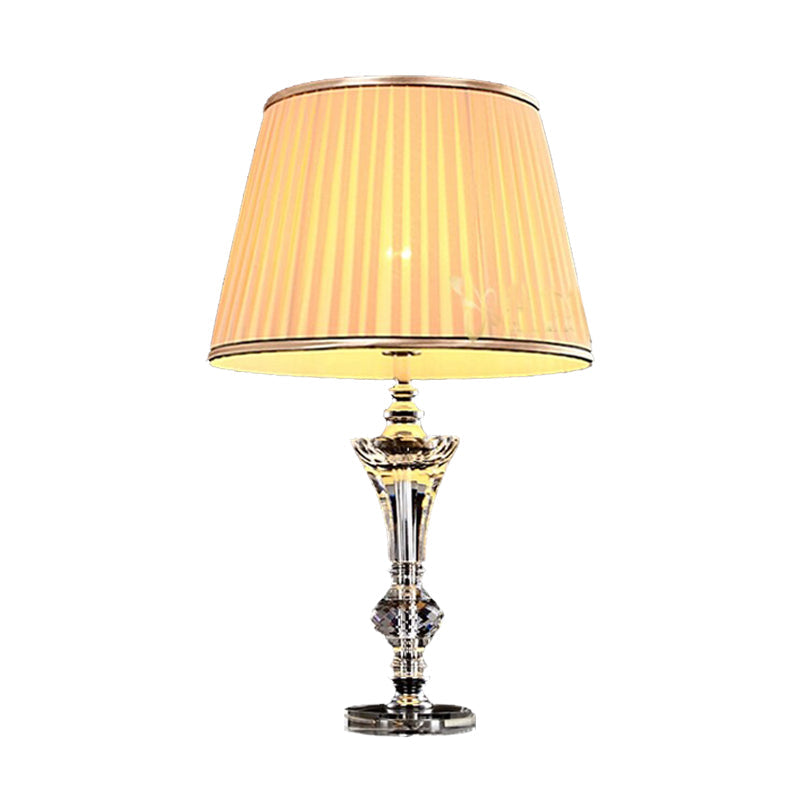 1 Head Curved Fabric Nightstand Lamp Modernist Beveled Crystal Reading Light in Beige Clearhalo 'Lamps' 'Table Lamps' Lighting' 415468