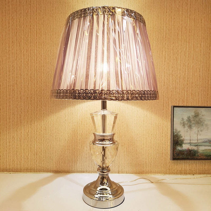 Pink Curvy Table Lamp Nordic 1 Head Faceted Crystal Desk Light with Fabric Shade Clearhalo 'Lamps' 'Table Lamps' Lighting' 415487