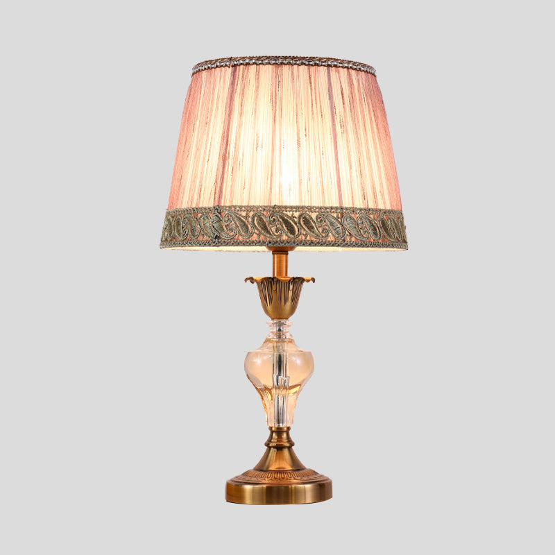 1 Bulb Living Room Crystal Desk Lamp Nordic Pink Table Light with Conical Fabric Shade Clearhalo 'Lamps' 'Table Lamps' Lighting' 415504