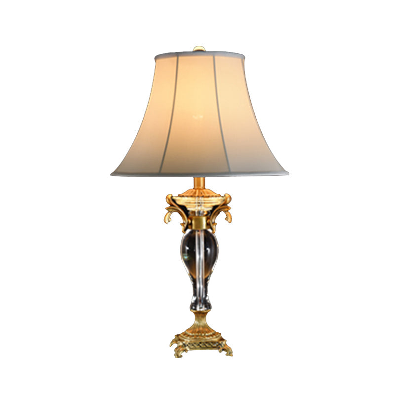 Bell Study Lamp Modern Fabric 1 Bulb White Task Light with Carved Brass Metallic Base Clearhalo 'Lamps' 'Table Lamps' Lighting' 415527