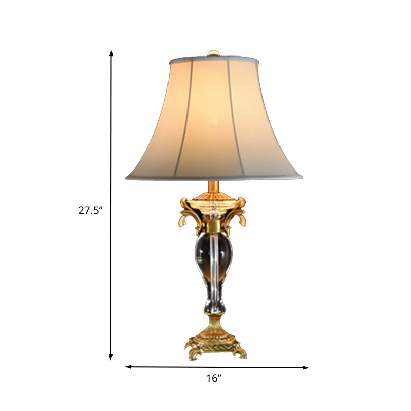 Bell Study Lamp Modern Fabric 1 Bulb White Task Light with Carved Brass Metallic Base Clearhalo 'Lamps' 'Table Lamps' Lighting' 415528